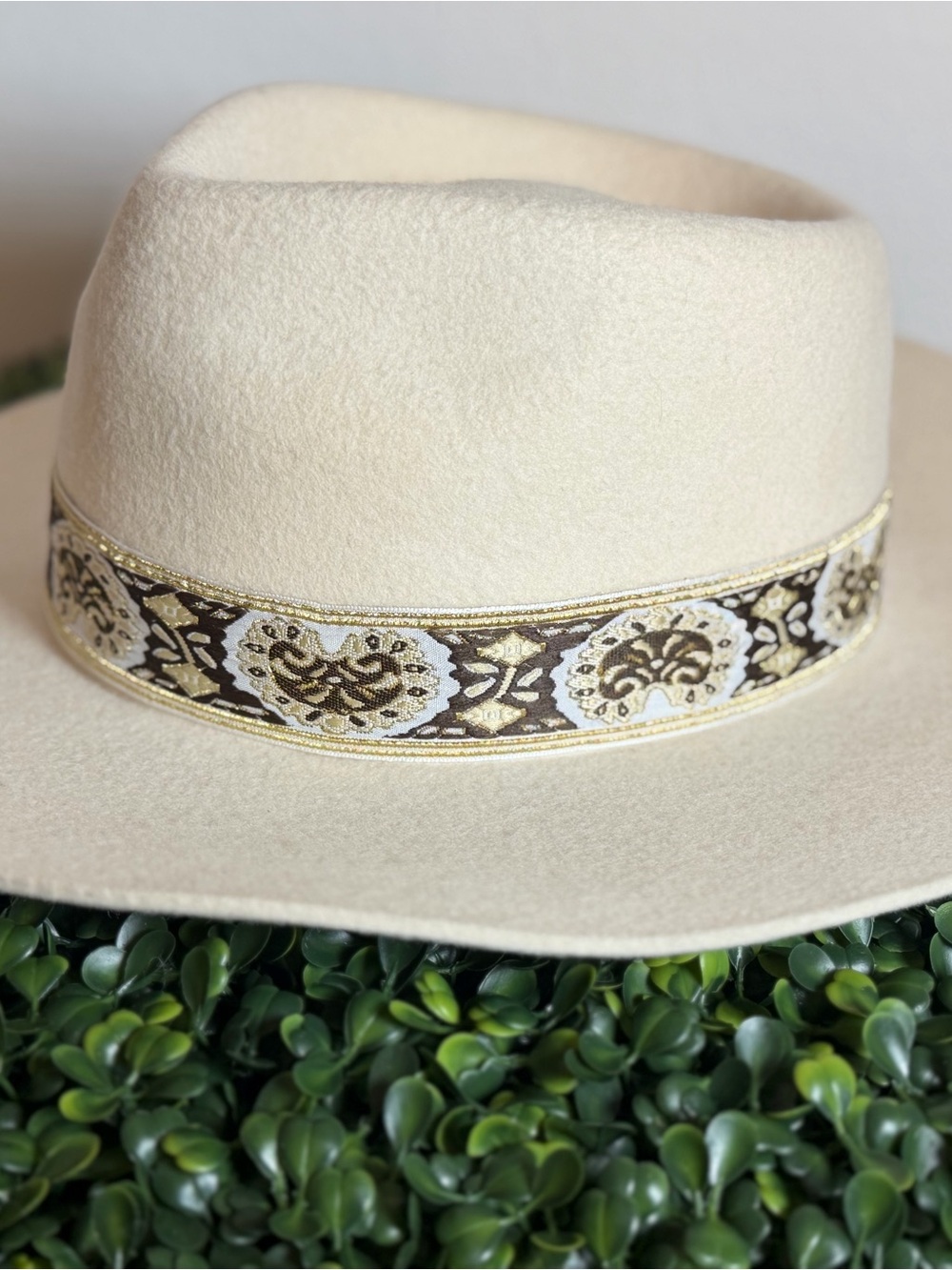 Lack Of Color Cream Felt Fedora with Embroidered Band